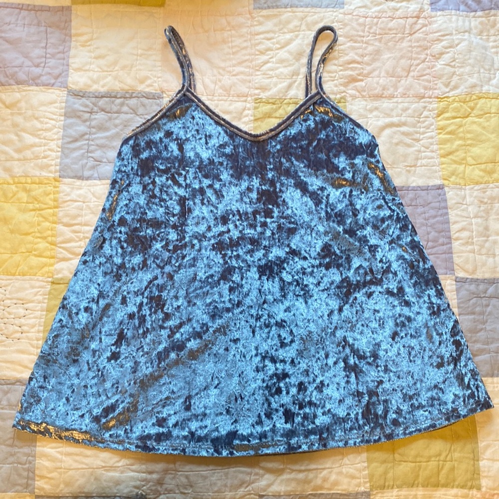 Baby Blue Crushed Velvet Spaghetti Strap Tank Top